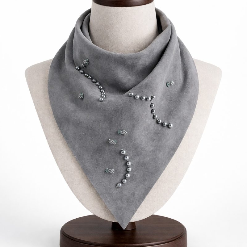 Fular Füme Swarovski Taşlı Ananas Aksesuar