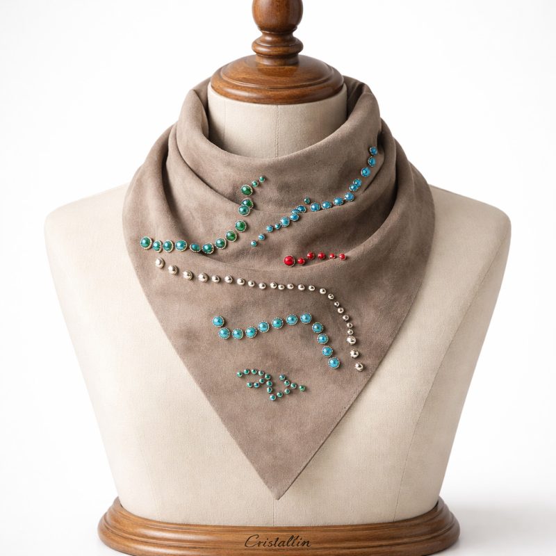 Fular güderi kum beji  gold renkli aksesuar