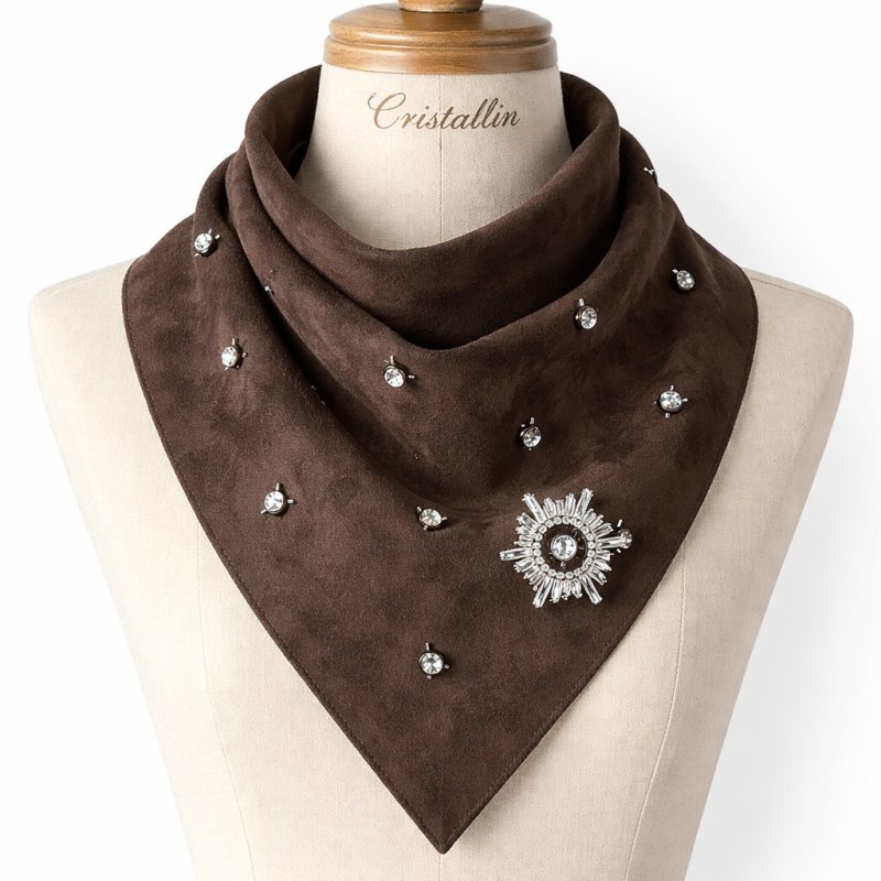 Fular kahverengi güderi taşlı ve yıldız aksesuar