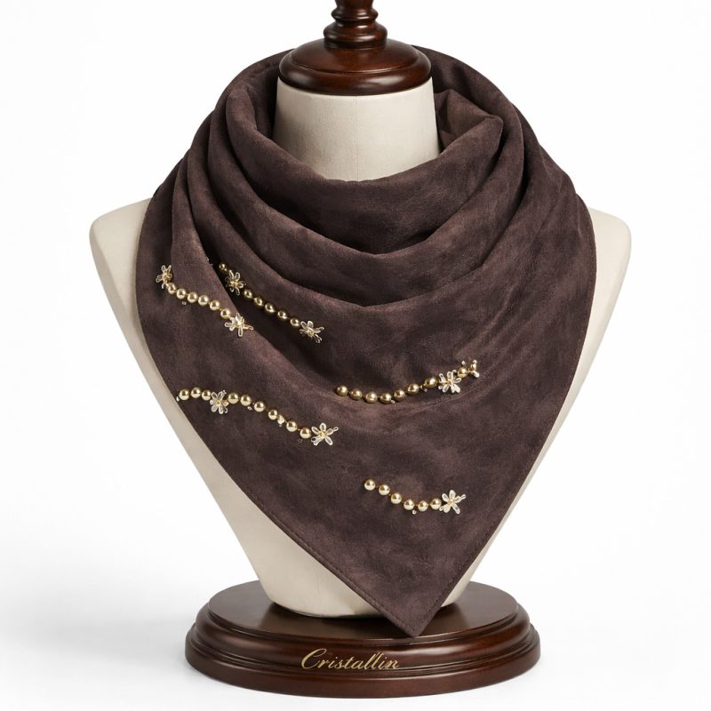 Fular Gold Çiçekli Aksesuarlı